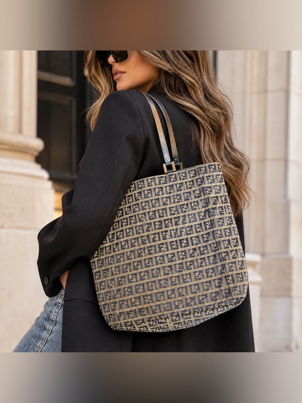 Vintage Fendi Zucca FF Monogram Canvas Shopper Tote Y2K